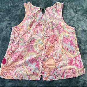 Ralph Lauren Pink Paisley Cotton Sleeveless Blouse